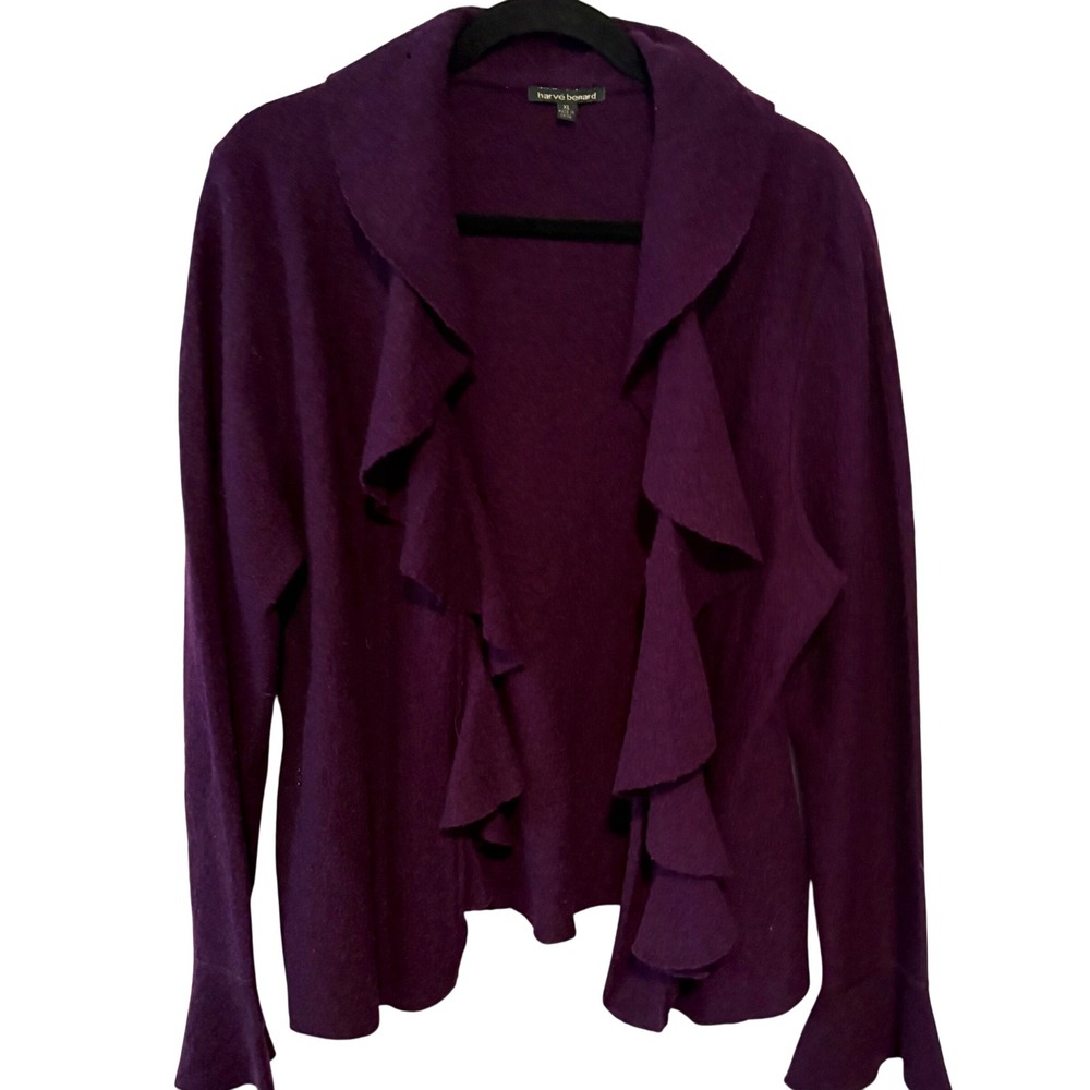 Harve Benard Vintage Plum Purple Boiled Wool Ruffle Front Open Jacket in Size XL